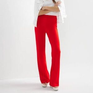 WHBM Wide Leg Slip-On Trousers in Vibrant Red/Orange